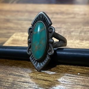 Sterling silver ring set figured turquoise. Size 6.5